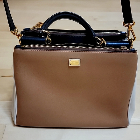 DOLCE & GABBANA Medium size two tone Tan and Mocha satchel - Picture 1 of 16